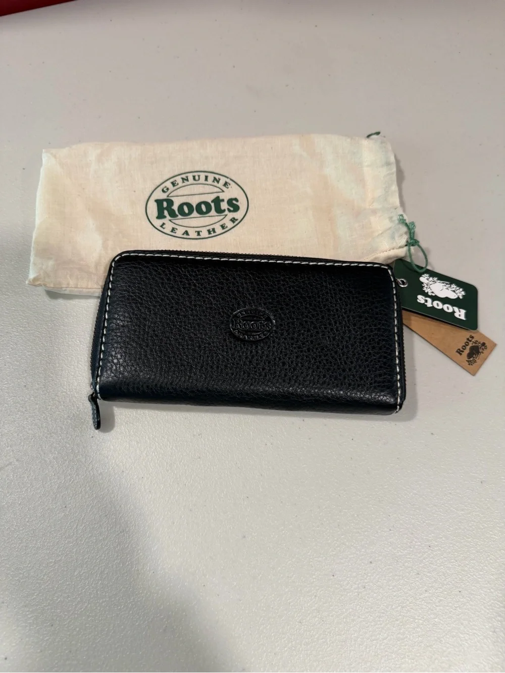 Roots Black Pebble Leather Zip-Around Wallet for Men